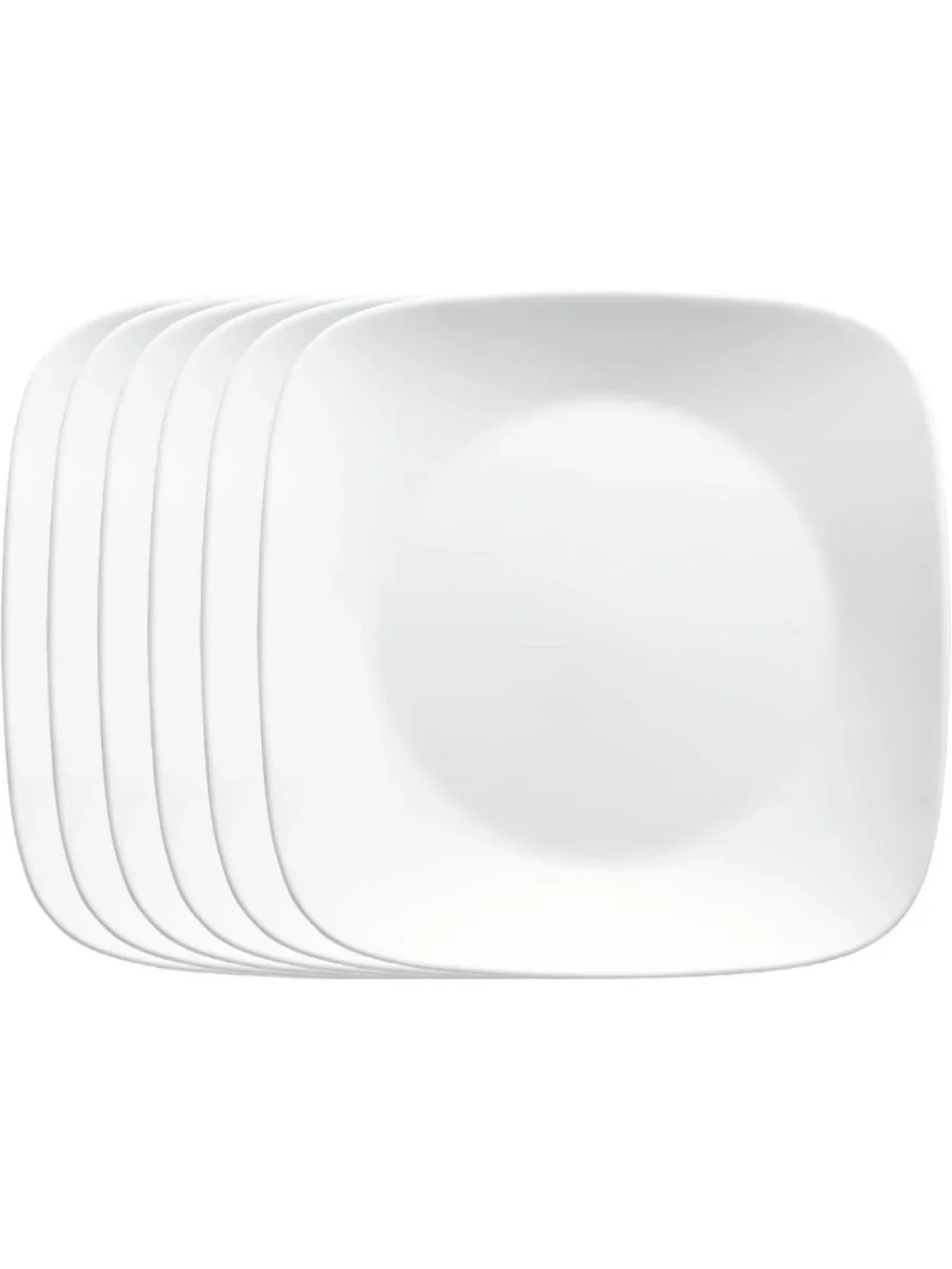 Lightweight 6-Piece Square Salad Plates Set, Chip Resistant, 9-Inch White Glass